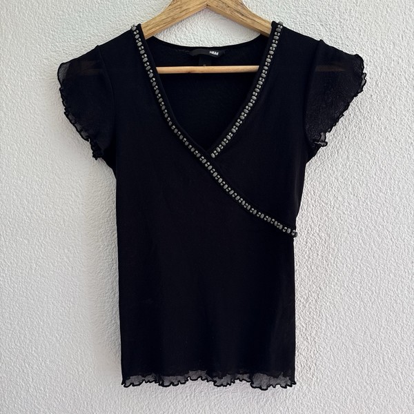 Y2K Vintage Mesh Top Women XS Whimsy Fairy Grunge Beaded Details 2000s