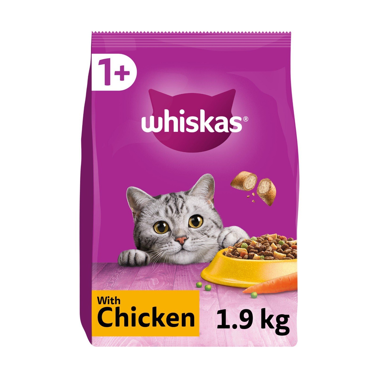 Whiskas 1.9kg 1 Adult Complete Dry Cat Food with Chicken