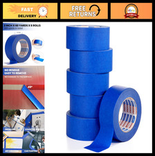 Blue Painters Tape - 6 Rolls, 2" x 60 Yards, No Residue, UV Resistant, Multi-Sur