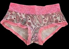 Vintage Victoria's Secret PINK White Paisley Low Rise Boyshort Panties - Large