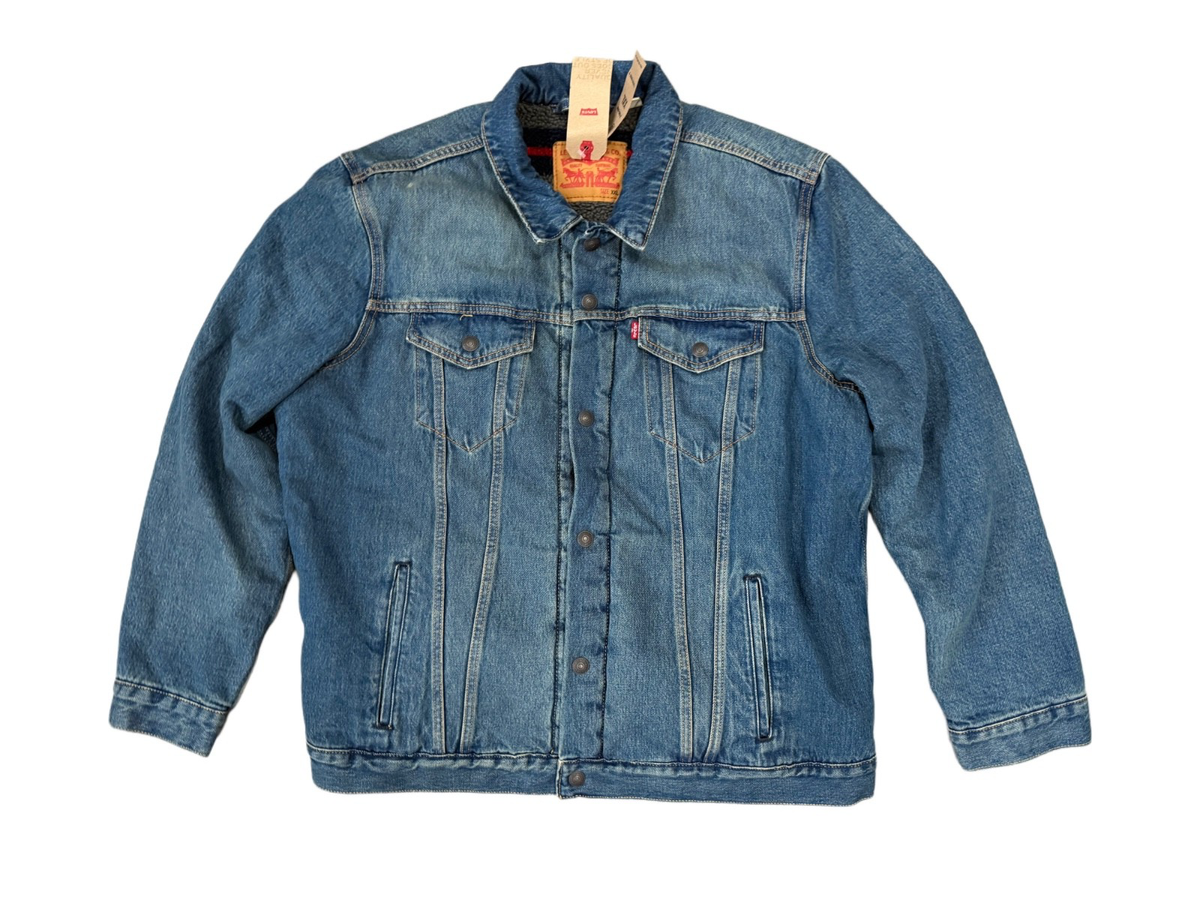 ジャケット・アウター Levi's denim jacket Levi's Trucker Denim Striped Sherpa Jacket Color Mid Wash