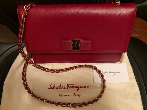 Salvatore Ferragamo Ginny Vara Bow Crossbody Bag 21/E480 Burgundy (Opera) w/ COA