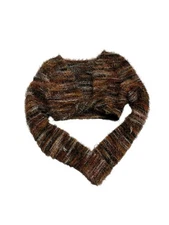 Musera Women’s Fuzzy Striped Crop Sweater Brown Multi Long Sleeve Sz S