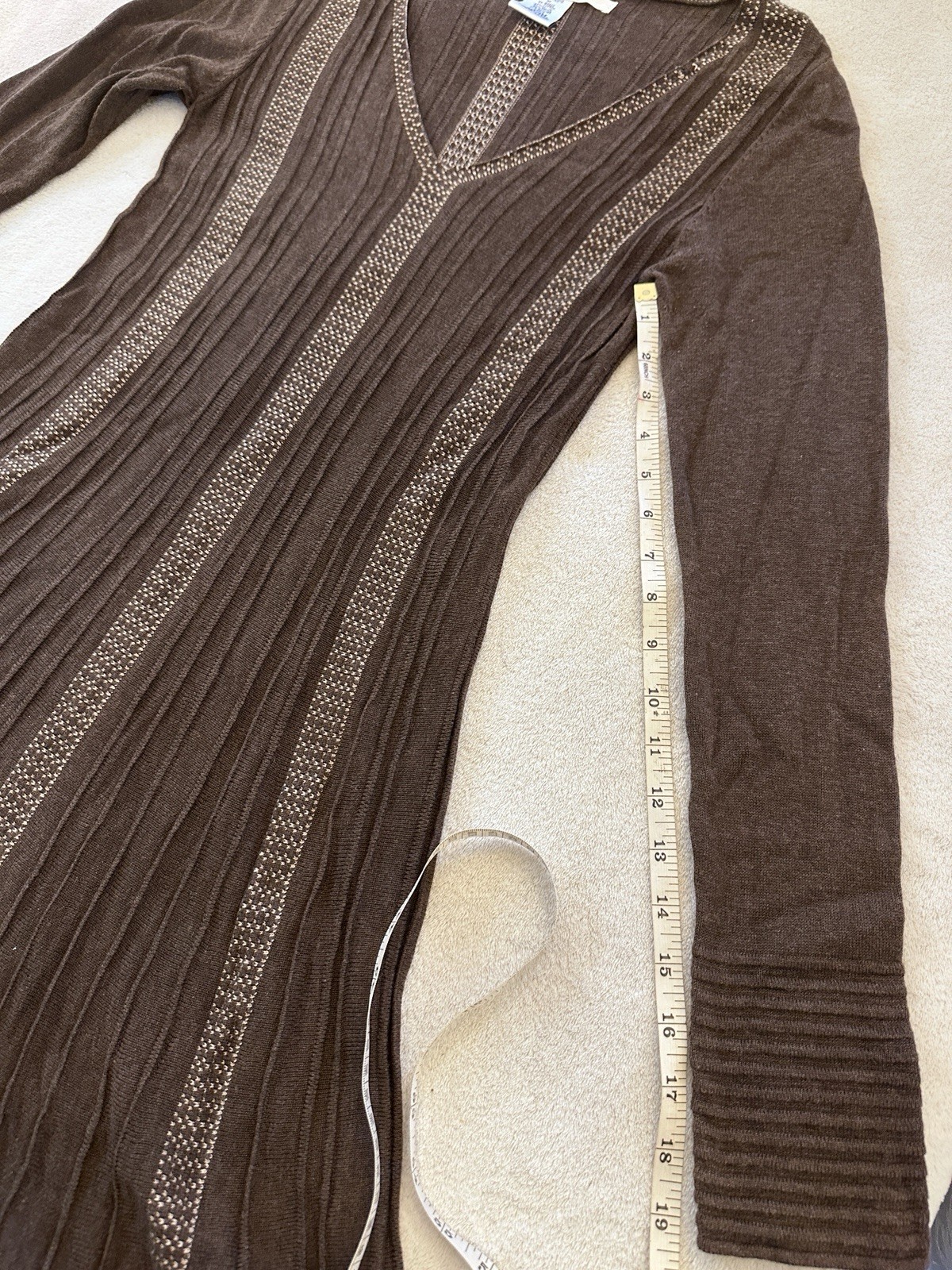 Max Studio Brown Knit Patterned Trim Geometric A-… - image 8