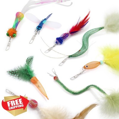 SONGWAY Cat Toy Wand Attachments Shrimp Mouse Fish Worm Dragonfly