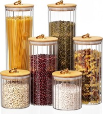 6 Set Glass Pantry Storage Jar with Acacia Airtight Lid 3 Size Glass Storage