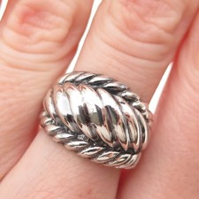 925 Sterling Silver Vintage Modernist Ribbed Oxidized Ring Size 7.25