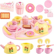 Wooden Tea Sets Toddlers 3-5 Tea Party Set Little Girls 4-6 Toddler Tea Set W/