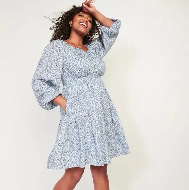 Old Navy 2x Womens Blue Floral Smocked Peasant Dress Fairy Cottagecore Prairie
