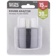 15 Amp Male to 30 Amp Female Service Power Adapter, Round Grip