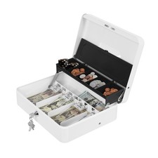 Cash Drawer Box w/Money Tray Lock Tiered Money Box Cashier Drawer Security Box