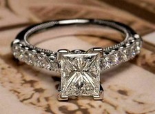 2.00 Ct Princess Lab Created  Solitaire Wedding Ring 14K White Gold Plated