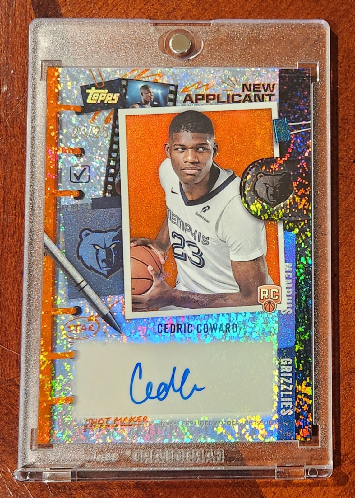 2025-26 TOPPS CEDRIC COWARD RC NEW APPLICANT ORANGE HOLO FOIL AUTO 24 /25 #NA-CC