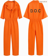 Prisoner Costume Adult Orange Jumpsuit Halloween Inmate Criminal D.O.C. Sz-Med