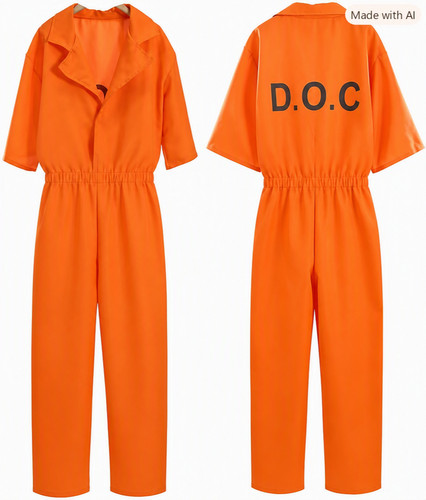 Prisoner Costume Adult Orange Jumpsuit Halloween Inmate Criminal D.O.C. Sz-Med