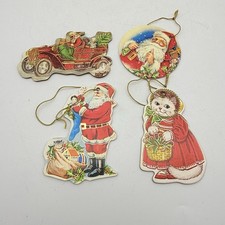 Vintage Cardboard Christmas Ornaments Double Sided Lot Of 4
