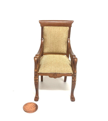 BESPAQ DOLLHOUSE MINIATURE ROYAL SWAN CHAIR  WITH NEW WALNUT FINISH 6380 NWN