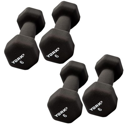 York Barbell Neoprene Hexagon Dumbbells with Cast Ergo Handle (6lb, Pack of 4)