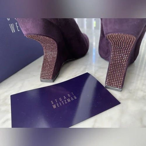 Stuart Weitzman Studded Concorde Grape Suede Leather Wedge Heel Shoes US 9 NEW! - Picture 8 of 14
