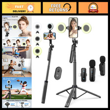 Vlogging Kit for iPhone/Android - 71" Tripod with Fill Light, Wireless Mic  Rem