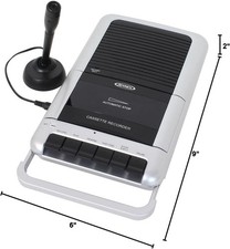 Jensen MCR-100 Portable Cassette Recorder Player Silver Black Compact