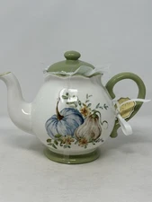 Potter's Studio Fall Pumpkin Tea Pot Green Multicolor Harvest Ceramic VHTF