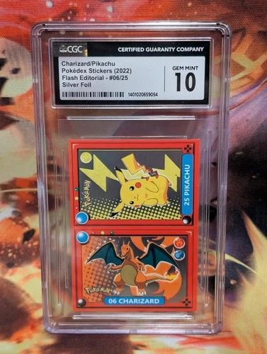 Charizard Pikachu Silver Foil Red Pokedex Sticker Pokémon 2022 CGC 10 Gem Mint