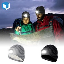 Winter Fleece Lined Beanie Hat With LED Light USB Rechargeable Warm Headlamp Cap