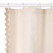 Scalloped Shower Curtain Beige Linen Cotton Thick Heavy Duty Cloth 72x72
