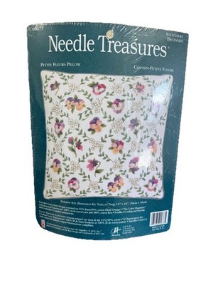New Needle Treasures Petite Fleurs Pillow Kit #00673 Sealed 14'' x 14''