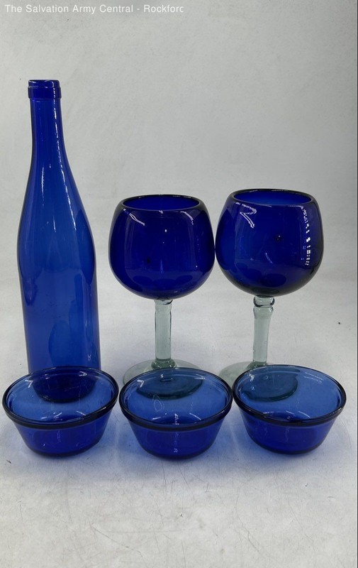 Cobalt Blue Barware Collectible Bottle Goblets Drinkware Set Lot Of 6