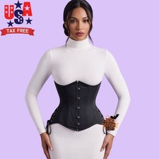 Black Underbust Cotton Corset Waist Trainer Lace Up Boned Waist Cincher Belt