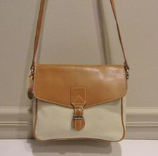 Borsa CB vintage anni 80 Jane Shillton, ecopelle beige avorio e vera pelle marrone