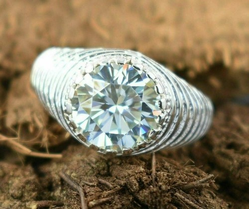5 KT Decorato Azzurro Trattato Anello Diamante Ottimi Splendere E Luster VVS1 - Foto 4 di 7