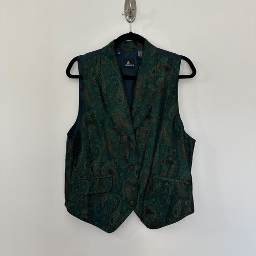 Vintage 90s Lizsport Waistcoat Blazer Womens 10 Green Paisley Dark Academia 80S