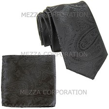 New Vesuvio Napoli Men's 2.5" skinny necktie hankie set paisley prom dark gray