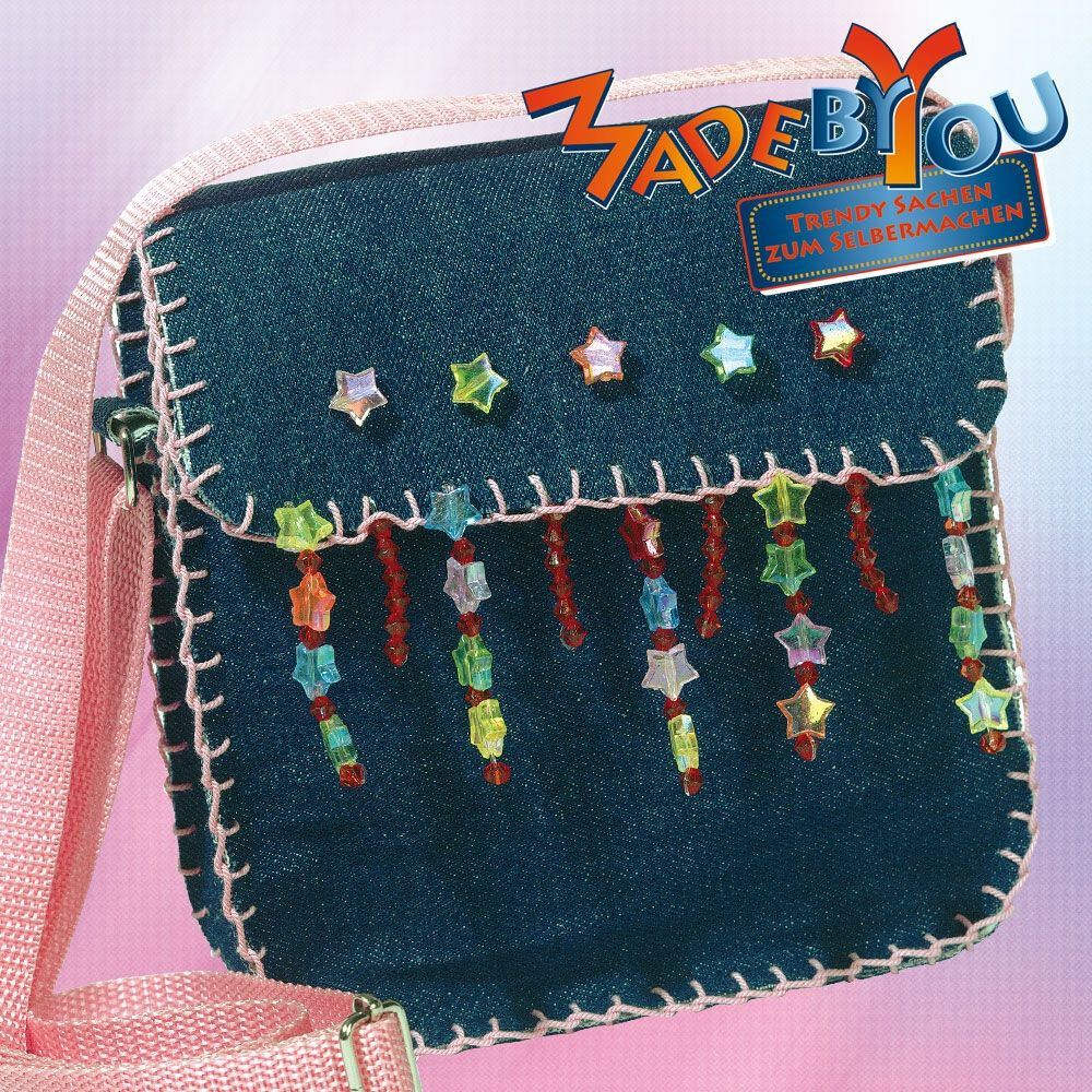 Kids DIY Shoulder Bag Sewing Kit Denim Craft Ages 6+ 165x160mm Manual Sewing-image