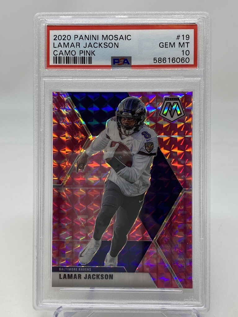 2020 Panini Mosaic #19 Lamar Jackson  Camo Pink - PSA 10 view 8