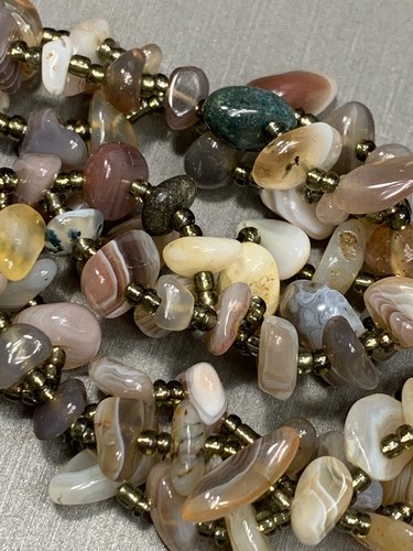 Handmade Silver Plated Bracelet Woven Chip Stone Bracelet Beaded 8”