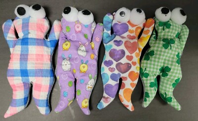 4 ADORABLE ble Bean Bag Frogs - HAND-MADE (see desc.) - 7''x2 1/2'' - 4.75 Oz.
