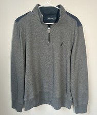 Nautica Mens 1/4 Zip Pullover Sweatshirt Fleece Charcoal Gray  Navy Size Large
