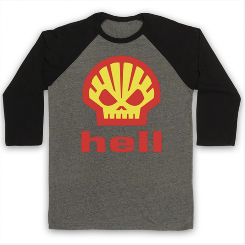 ANTI OIL PETROCHEMICAL UNOFFICIAL SHELL HELL HEATH WORN 3/4 SLEEVE BASEBALL TEE - Picture 2 of 20