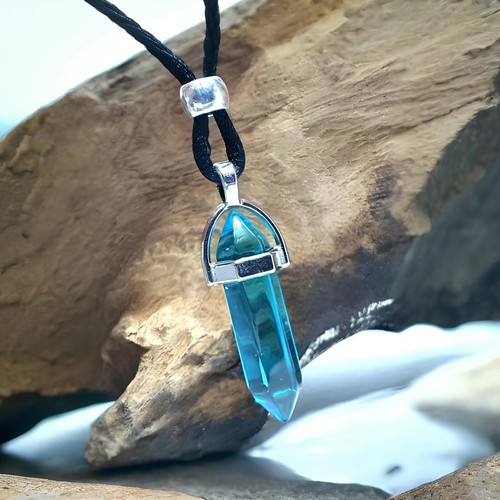 Blue Obsidian Crystal Pendant Pillar Clarity Stone Calmness Gemstone Necklace - Picture 10 of 19