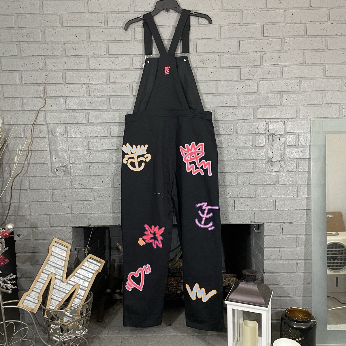 Womens Size S Adidas Originals Love Unites Black Printed Overalls