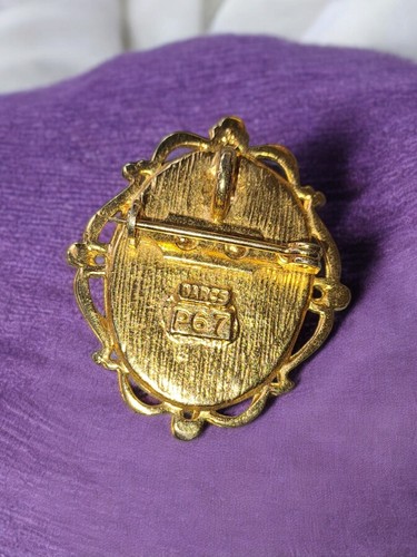 Barcs P67 VINTAGE Brosche/Anhänger floral Keramik aufwendiger Rahmen goldfarben hübsch - Bild 2 von 11
