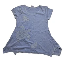 Vintage Mimi cotton T shirt Turtle beach Summer Cotton asymmetric Blue M