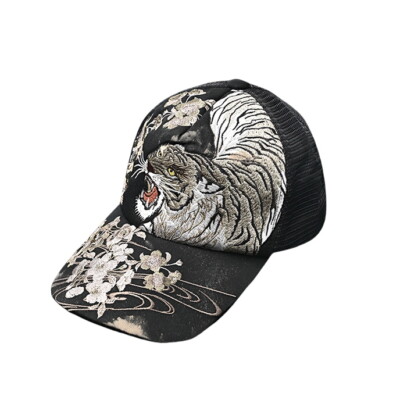Mens Trucker Hat Cap Japanese Pattern Embroidery Dragon Tiger