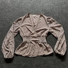 Max Studio Women's Long Sleeve Peplum Blouse, size S, Brown