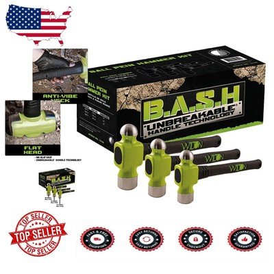 Ergonomic B.A.S.H Ball Pein Hammer Set - No-Slip Rubber Grip & Safety Features