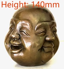 14cm/5.5inch Old tibet 4 faced Buddha head statue Signed Auspicious Figures